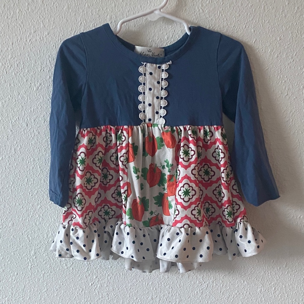 Navy Floral & Strawberry Long Sleeve Ruffle Top - Mud Pie